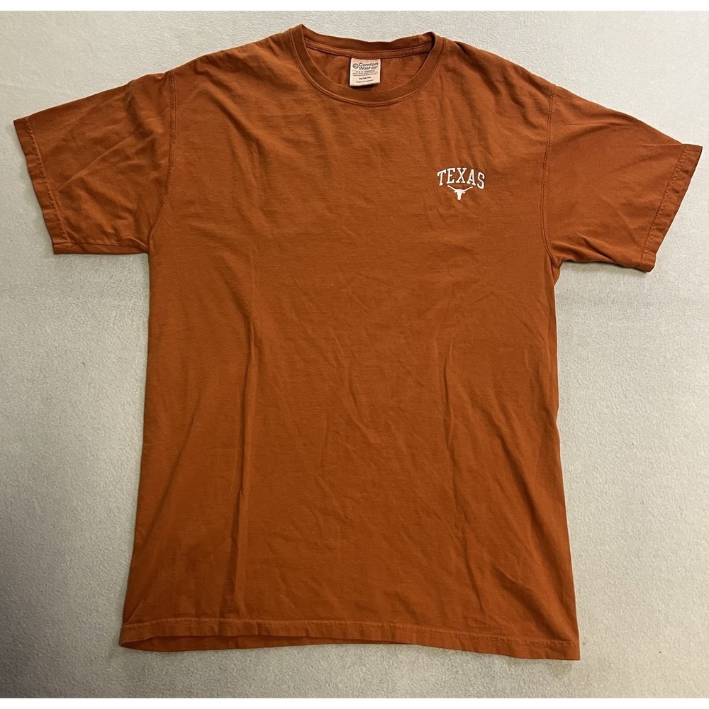 Comfort Wash Texas Longhorns T-Shirt Men's Size Medium Burnt Orange Cotton NCAA